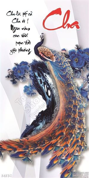 Tranh chim công chữ cha với bộ đuôi dài