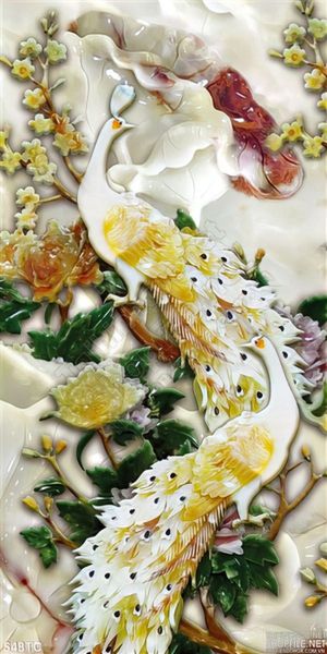 Tranh chim công tán tỉnh nhau trên cành cây đẹp