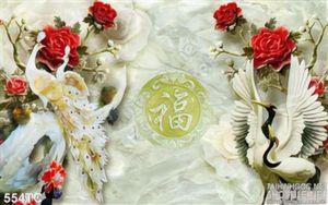 Tranh chim công  và chim hạc giả ngọc đẹp ấn tượng
