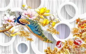 Tranh chim công và cành hoa 3d đẹp