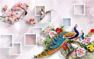 Tranh chim công 3d và những cái ô vuông