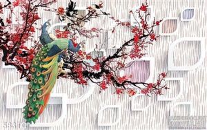 Tranh chim công wall psd
