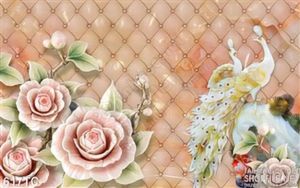 Tranh chim công  3d đẹp và bông hoa hồng giả ngọc