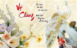 Tranh chim công vợ chồng giả ngọc đẹp wall