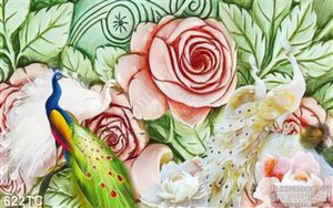 Tranh chim công và bông hoa vector đẹp ấn tượng
