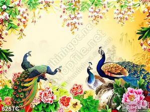 Tranh chim công vui đùa cùng nhau psd
