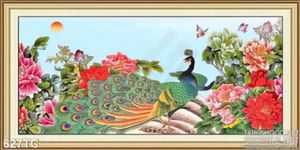 Tranh chim công và hoa mẫu đơn wall in uv