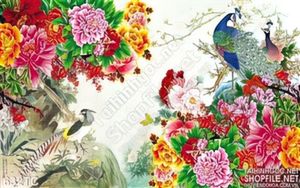 Tranh chim công hoa mẫu đơn đẹp ý nghĩa