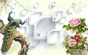 Tranh chim công sơn dầu đậu cành cây cao
