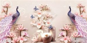 Tranh chim công phù điêu và bình hoa hiện đại 3d