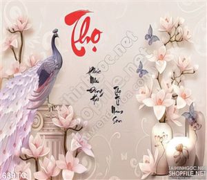 Tranh chim công chữ thọ thư pháp