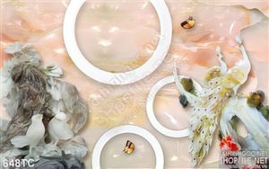Tranh chim công 3d và vòng tròn nhỏ màu trắng