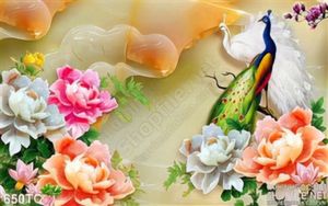 Tranh chim công và 3d giả ngọc hoa mẫu đơn