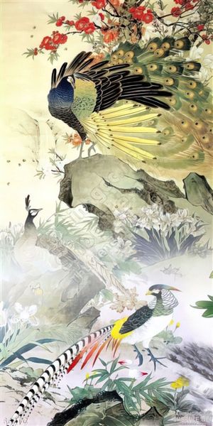 Tranh chim công và chú ngũ sắc 3d