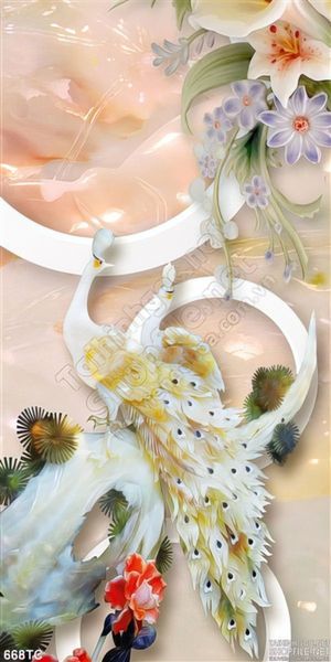 Tranh chim công 3d giả ngọc và hoa ly
