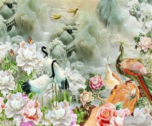 Tranh chim công giả ngọc 3d và con chim hạc