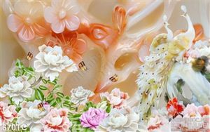 Tranh chim công 3d wall giả ngọc ấn tượng