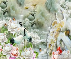 Tranh chim công hoa mẫu đơn và chim hạc