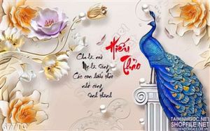 Tranh chim công chữ chiếu thảo psd