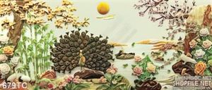Tranh chim công 3d giả ngọc và phong cảnh