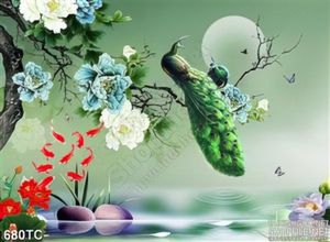 Tranh chim công đậu cành cây lúc đên khuya