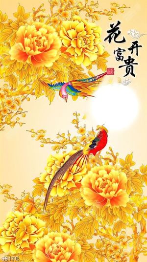 Tranh tài lộc hoa mẫu đơn in kính đẹp