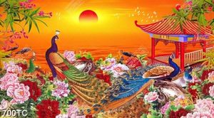 Tranh đôi chim công và hoa mẫu đơn