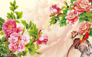 Tranh hoa mẫu đơn nền giả ngọc đẹp