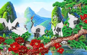 Tranh chim Hạc và hoa mẫu đơn