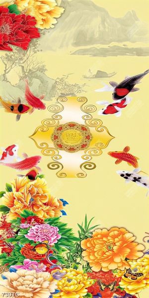 Tranh cá chép và hoa mẫu đơn