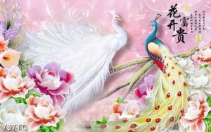 Tranh đôi chim công nền giả ngọc đẹp