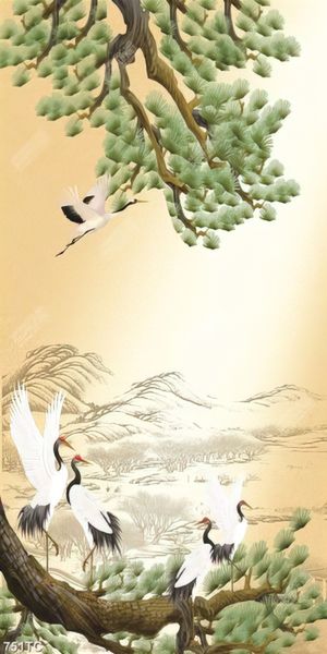 Tranh cây tùng và chim Hạc đẹp