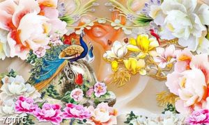 Tranh giả ngọc chim công và hoa mẫu đơn