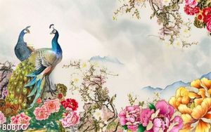 Tranh chim công và hoa mẫu đơn