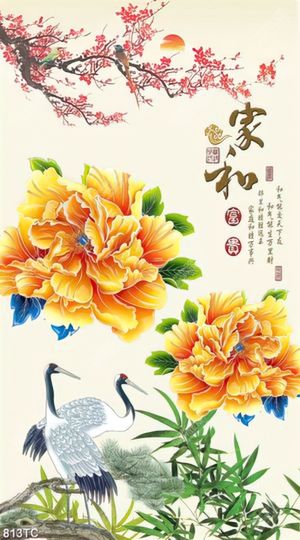 Tranh hoa mẫu đơn và hoa đào