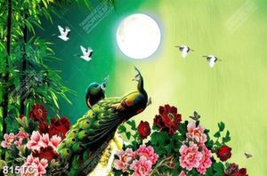 Tranh chim công và hoa mẫu đơn