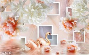 Tranh 3D chim thiên nga và hoa chất lượng cao