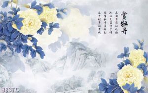 Tranh hoa mẫu đơn thư pháp