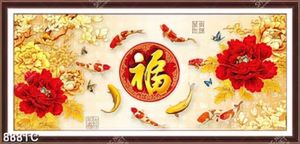 Tranh tài lộc hoa mẫu đơn và cá Koi