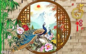 Tranh 3D chim công thư pháp