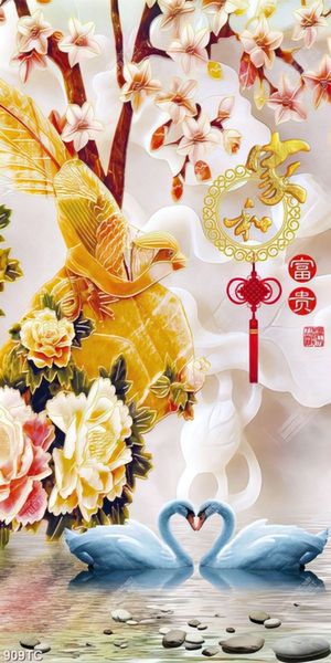 Tranh chim thiên nga nền giả ngọc 3D