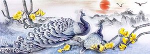 Tranh chim công nền phong thủy đẹp