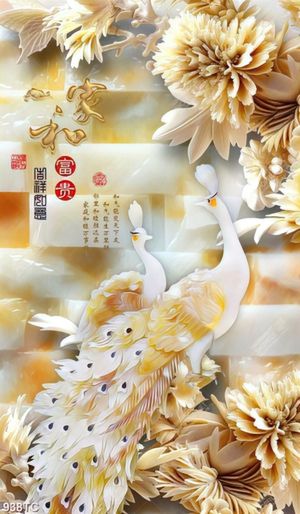 Tranh giả ngọc chim công file psd