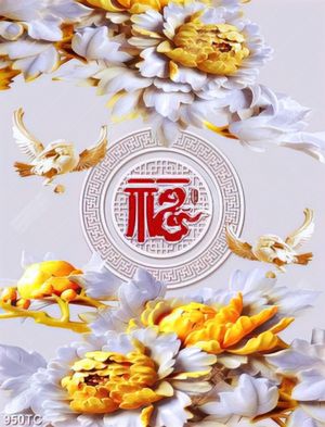 Tranh giả ngọc chim đại bàng và hoa mẫu đơn
