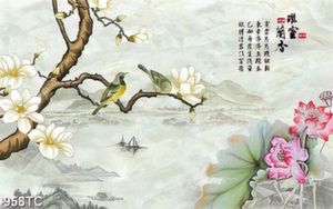 Tranh hoa sen và hoa mẫu đơn