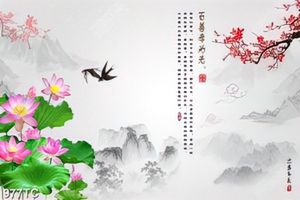Tranh thư pháp hoa Sen và hoa đào