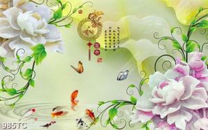 Tranh giả ngọc hoa mẫu đơn và cá chép