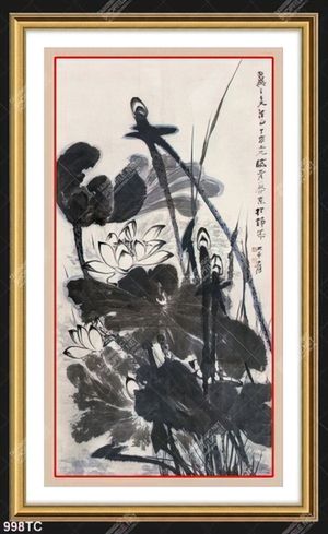 Tranh thư pháp hoa sen
