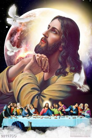 Tranh công giáo chúa Jesus bên bồ câu trắng in uv