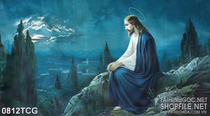 Tranh công giáo 3d chúa Jesus ngồi trong đêm trăng